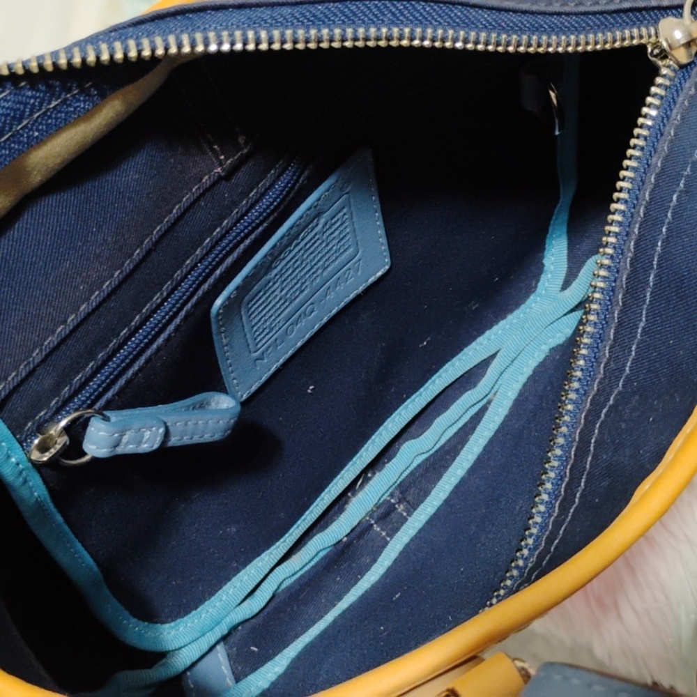 Coach Y2K Blue/Tan Denim & Leather Mini Shoulder Bag W Dust Bag - Picture 10 of 14